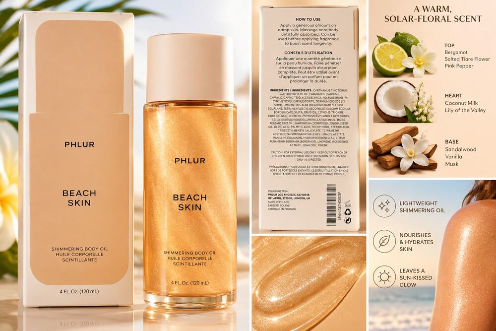 PHLUR Beach Skin Shimmering Body Oil 4 oz Golden Glow New in Box
